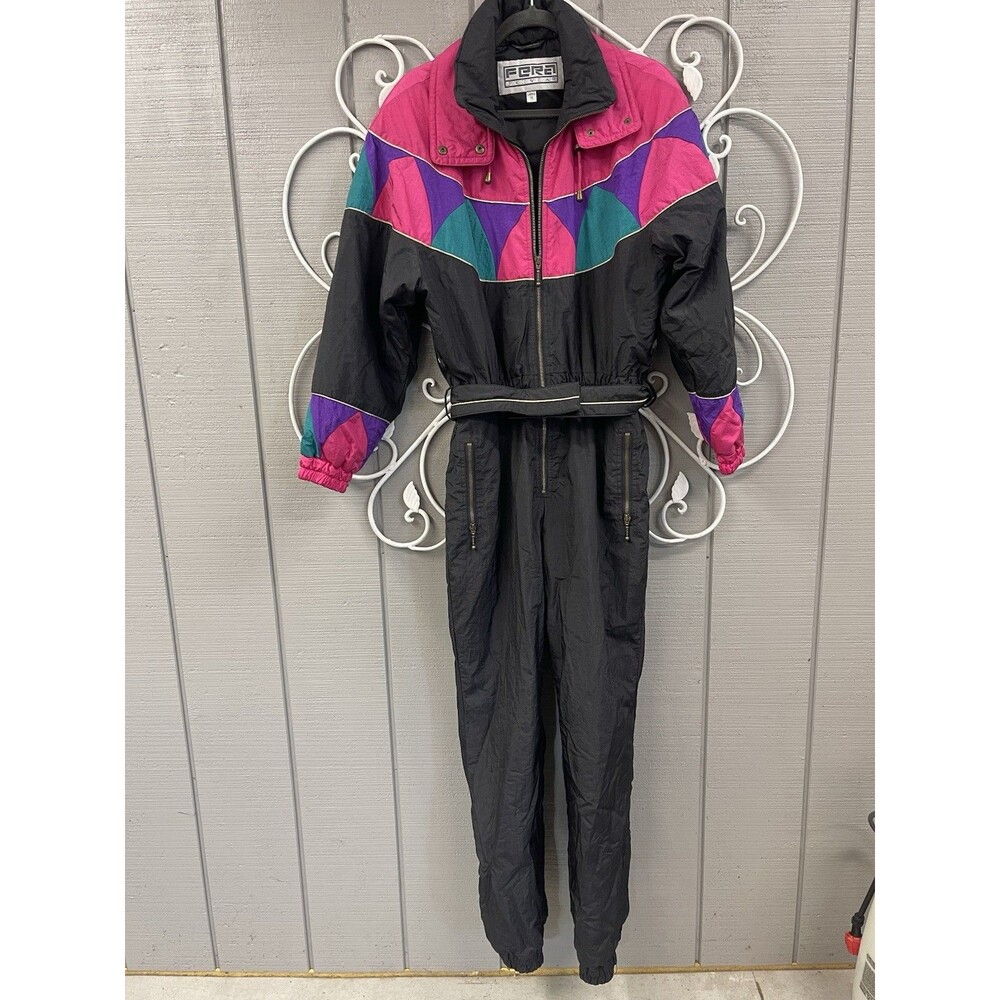 VTG 80s 90s Fera Neon Skiwear Women's One Piece Ski Suit Ladies Sz 12 Colorblock